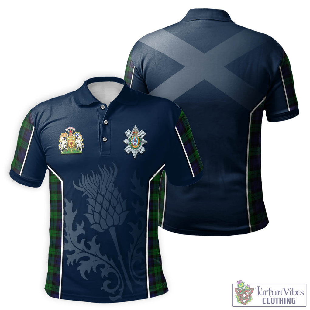 Black Watch Tartan Men's Polo Shirt with Family Crest and Scottish Thistle Vibes Sport Style Kid - Tartan Vibes Clothing