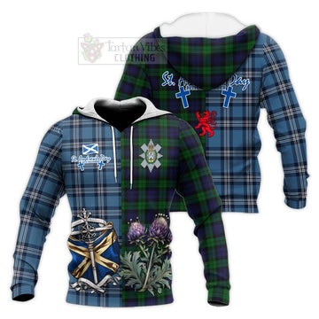 Black Watch Tartan Knitted Hoodie Happy St. Andrew's Day Half Tartan Style