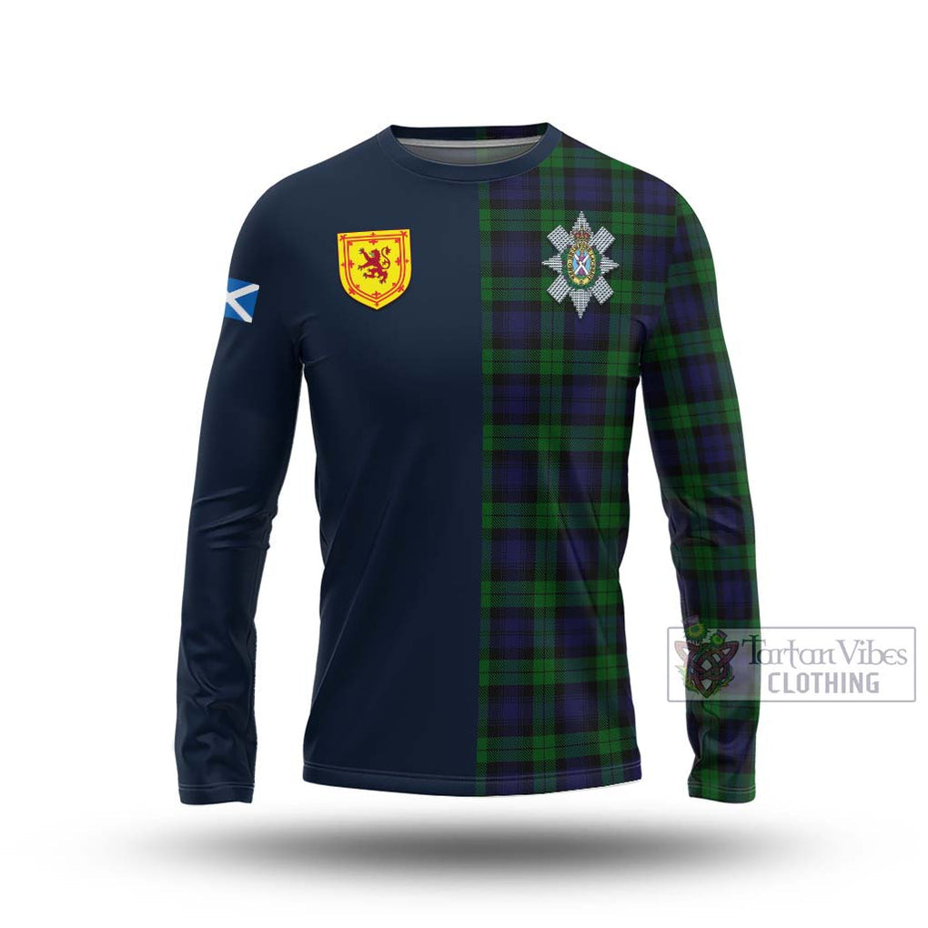 Tartan Vibes Clothing Black Watch Tartan Long Sleeve T-Shirt with Scottish Lion Royal Arm Half Style