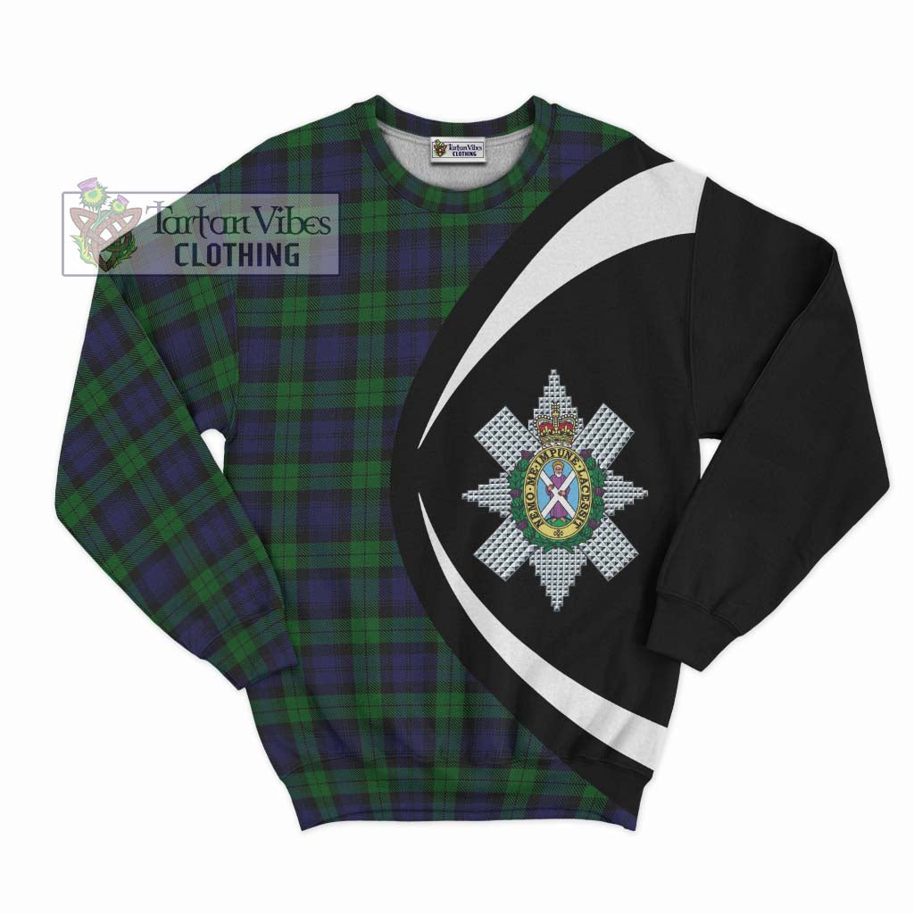 Black Watch Tartan Sweatshirt with Family Crest Circle Style Unisex - Tartan Vibes Clothing