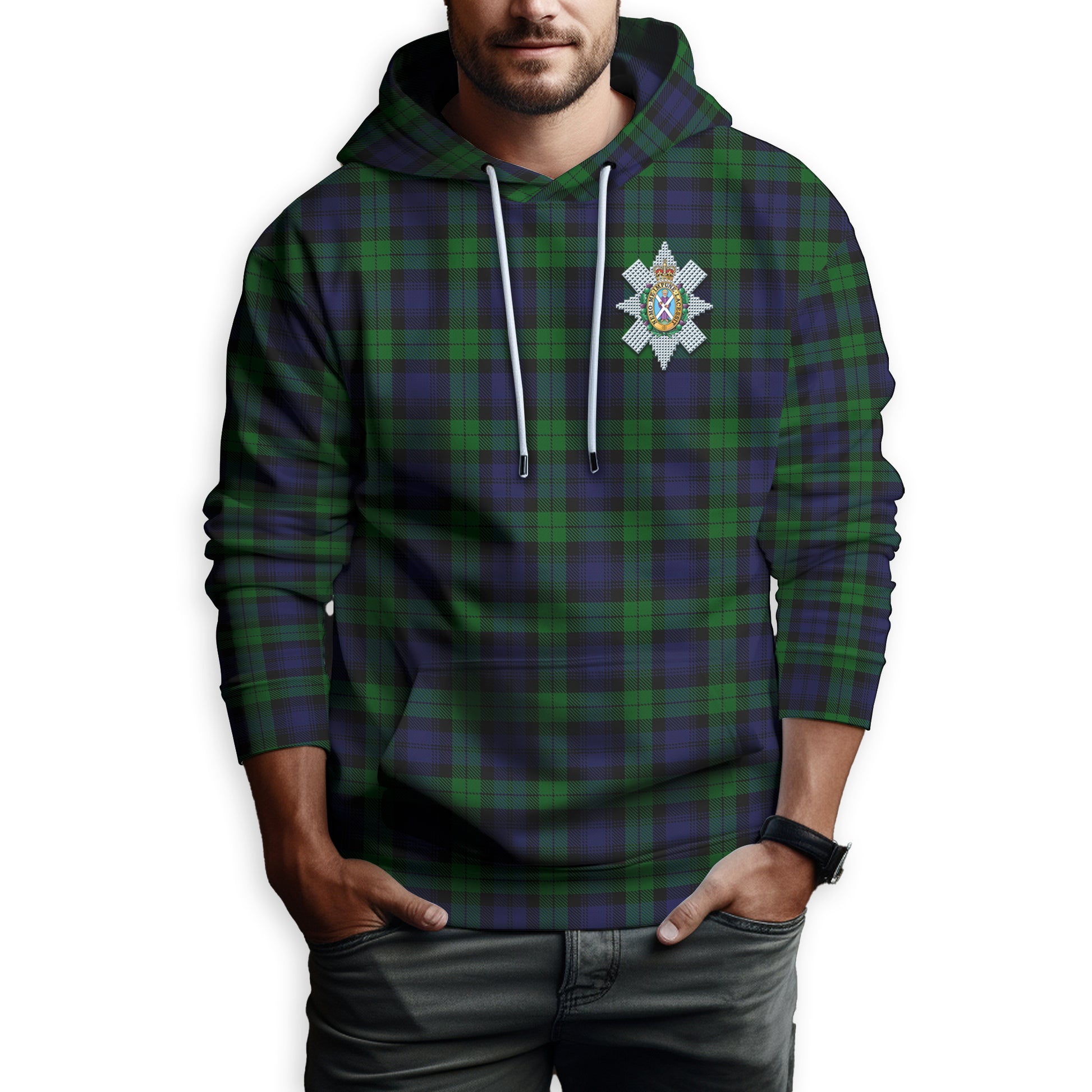 Black Watch Tartan Hoodie with Family Crest - Tartanvibesclothing