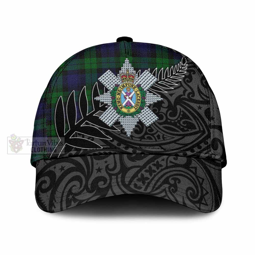 Tartan Vibes Clothing Black Watch Tartan Classic Cap with New Zealand Silver Fern Half Style