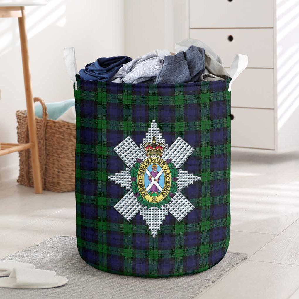 Black Watch Tartan Laundry Basket with Family Crest One Size - Tartanvibesclothing Shop