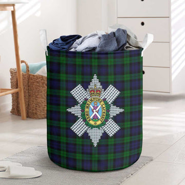 Black Watch Tartan Laundry Basket with Family Crest