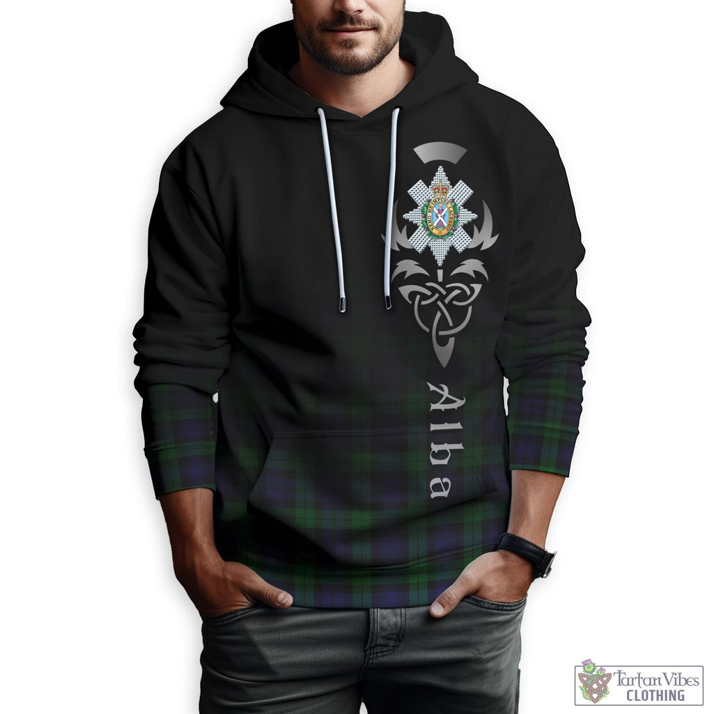 Tartan Vibes Clothing Black Watch Tartan Hoodie Featuring Alba Gu Brath Family Crest Celtic Inspired