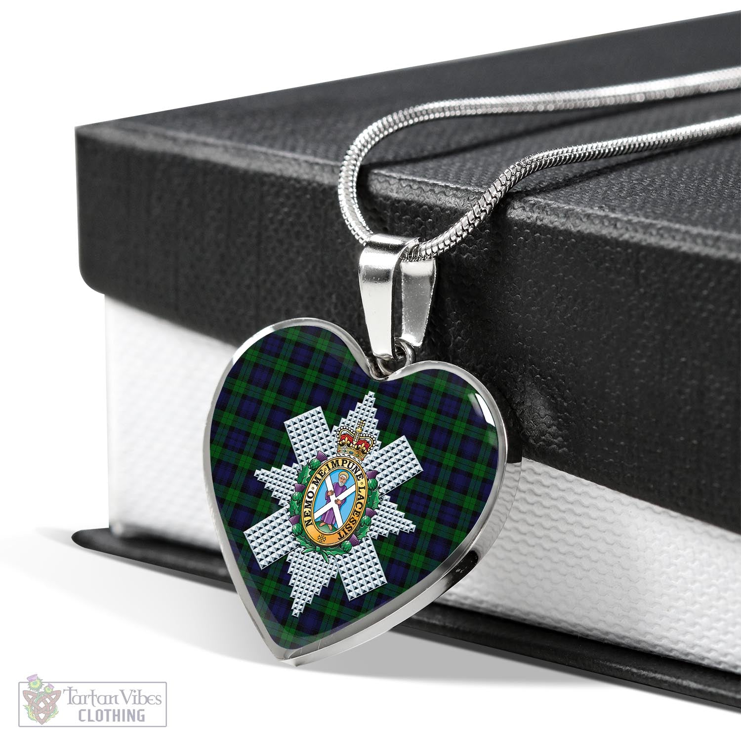 Tartan Vibes Clothing Black Watch Tartan Heart Necklace with Family Crest