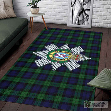 Black Watch Tartan Area Rug with Family Crest