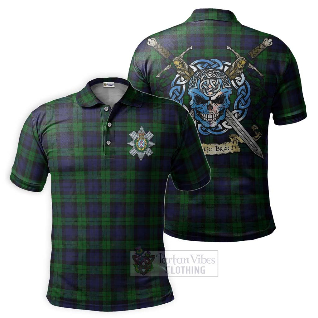 Tartan Vibes Clothing Black Watch Tartan Polo Shirt with Family Crest Celtic Skull Style