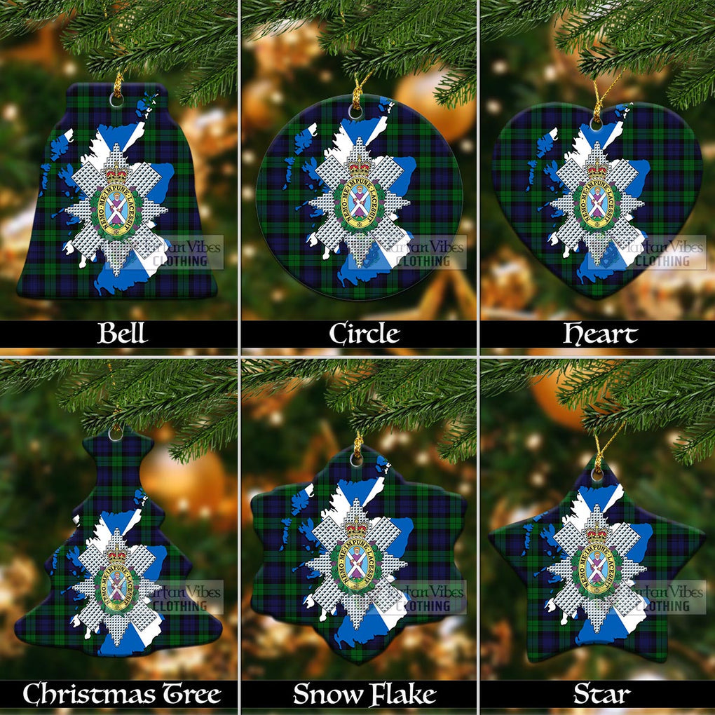 Tartan Vibes Clothing Black Watch Tartan Christmas Ornament with Family Crest and Scotland Map