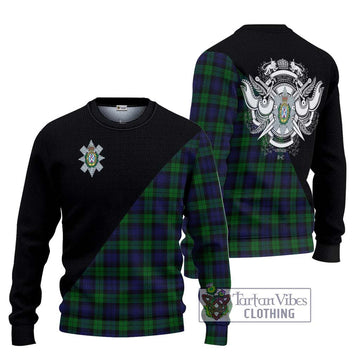 Black Watch Tartan Ugly Sweater with Family Crest and Military Logo Style