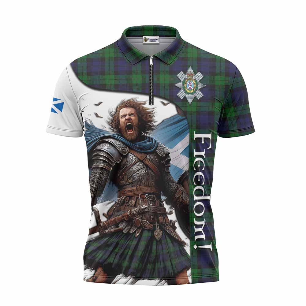 Tartan Vibes Clothing Black Watch Crest Tartan Zipper Polo Shirt Inspired by the Freedom of Scottish Warrior