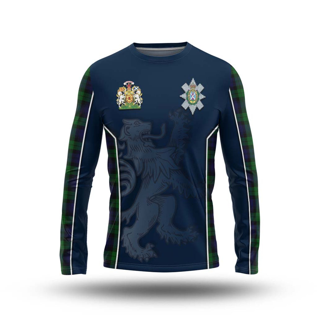 Black Watch Tartan Long Sleeve T-Shirt with Family Crest and Lion Rampant Vibes Sport Style Unisex - Tartan Vibes Clothing