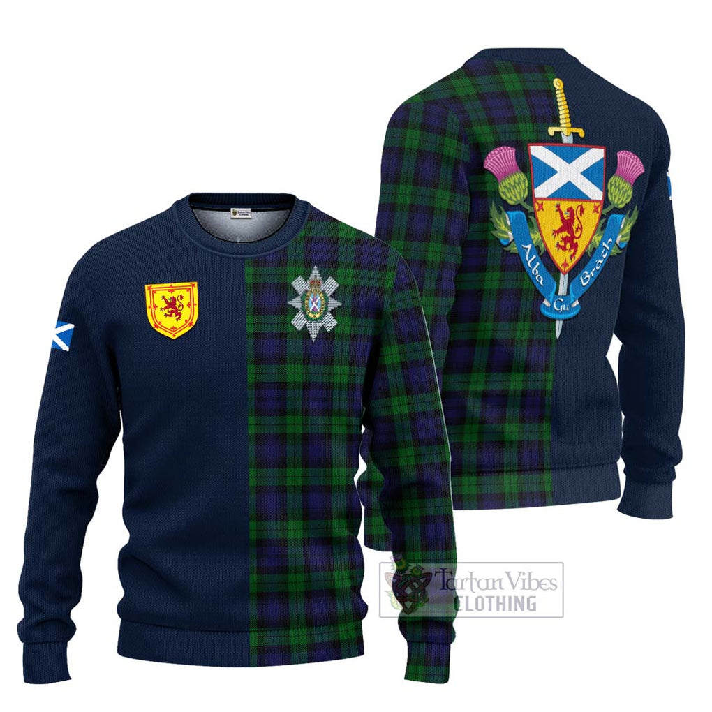 Tartan Vibes Clothing Black Watch Tartan Knitted Sweater with Scottish Lion Royal Arm Half Style