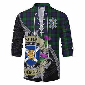Black Watch Tartan Family Crest Ghillie Kilt Shirt Lion Rampant Royal Thistle Shield Celtic Inspired Men - Tartan Vibes Clothing