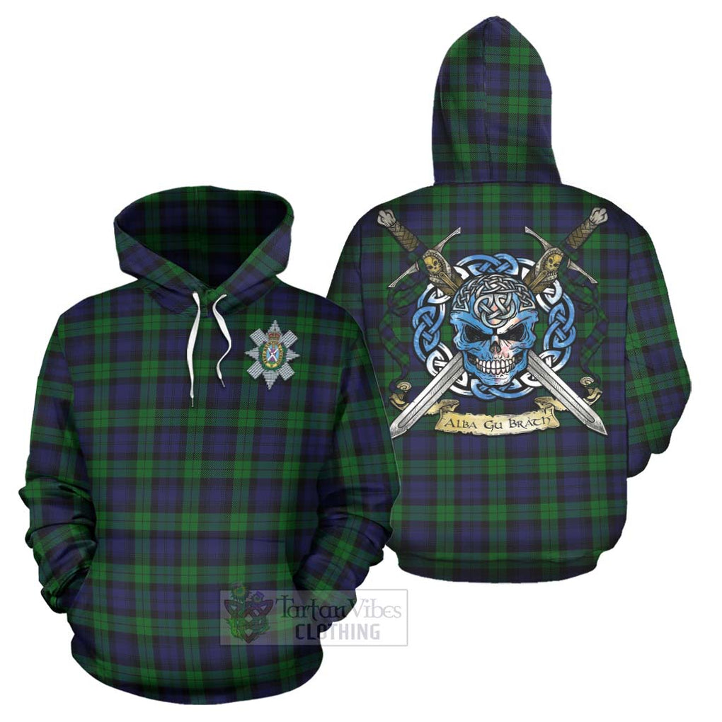 Tartan Vibes Clothing Black Watch Tartan Hoodie with Family Crest Celtic Skull Style