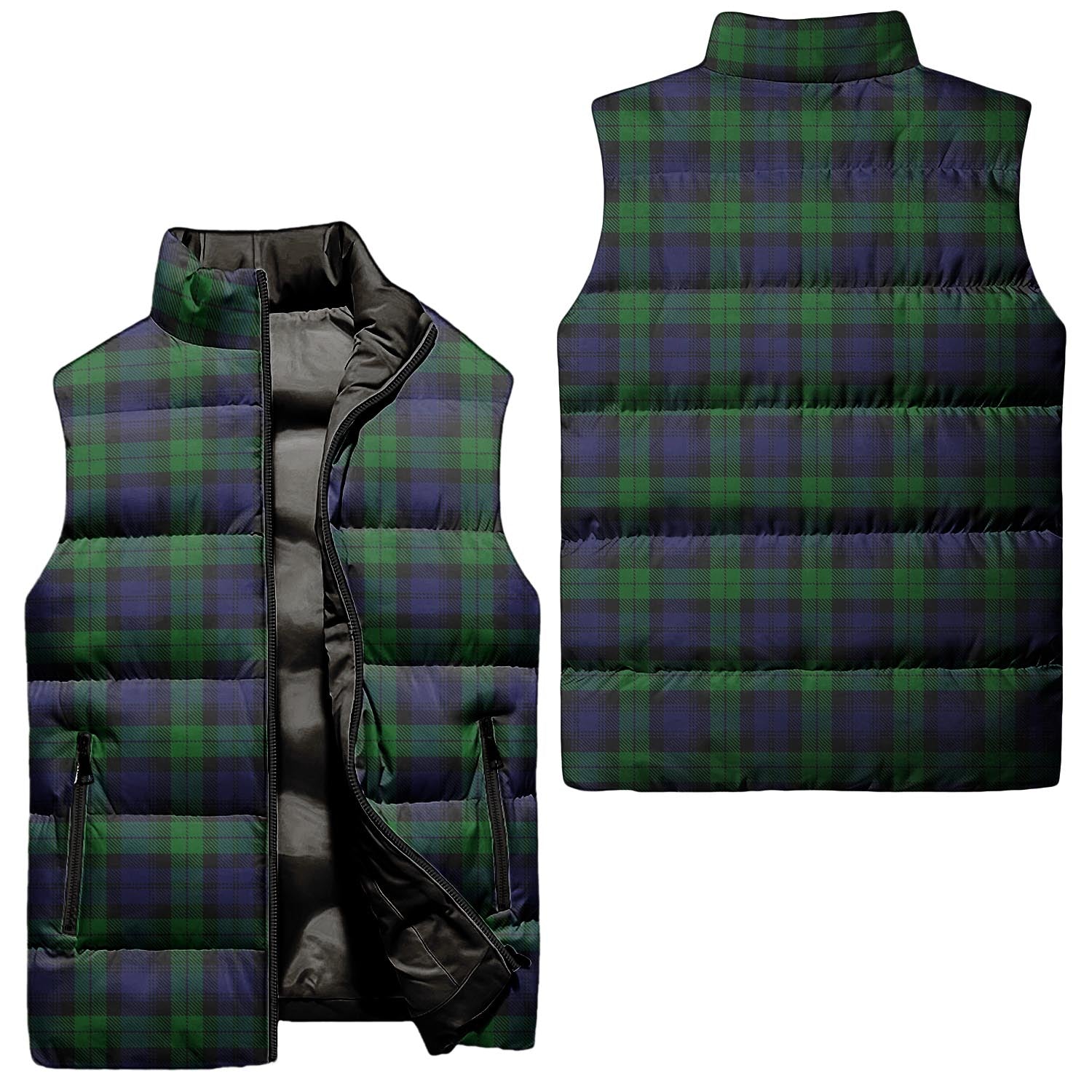 Black Watch Tartan Sleeveless Puffer Jacket Unisex - Tartanvibesclothing