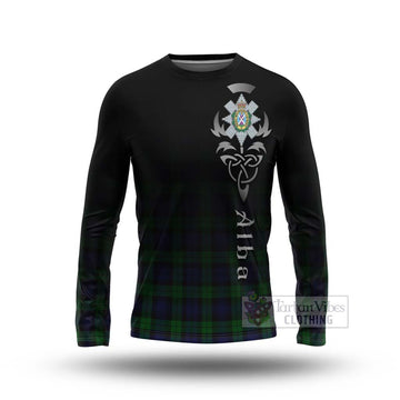 Black Watch Tartan Long Sleeve T-Shirt Featuring Alba Gu Brath Family Crest Celtic Inspired