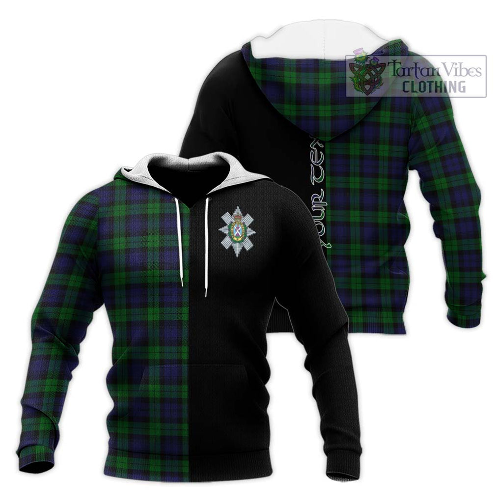 Black Watch Tartan Knitted Hoodie with Family Crest and Half Of Me Style Unisex Knitted Pullover Hoodie - Tartanvibesclothing Shop