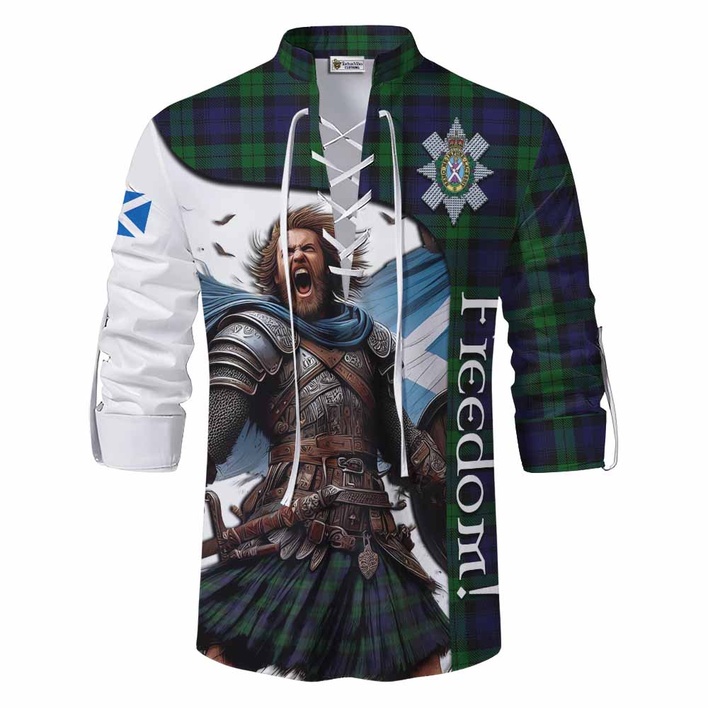 Tartan Vibes Clothing Black Watch Crest Tartan Ghillie Kilt Shirt Inspired by the Freedom of Scottish Warrior