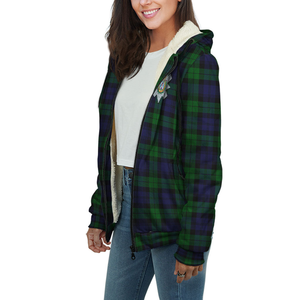 Black Watch Tartan Sherpa Hoodie with Family Crest Unisex - Tartanvibesclothing