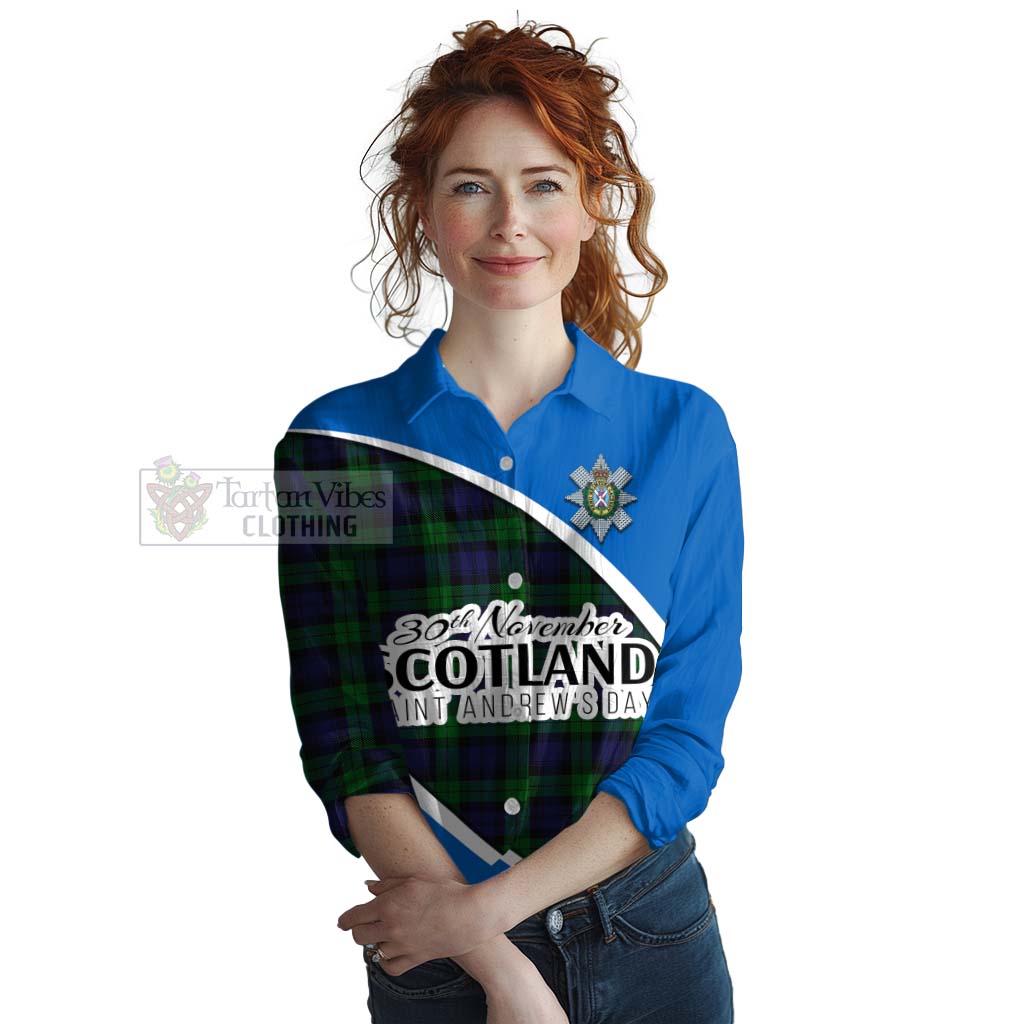 Tartan Vibes Clothing Black Watch Family Crest Tartan Women's Casual Shirt Celebrate Saint Andrew's Day in Style