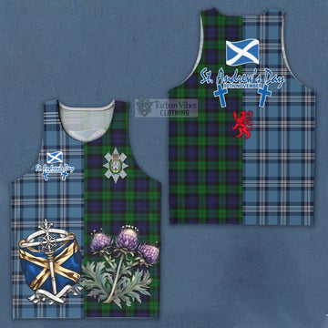 Black Watch Tartan Men's Tank Top Happy St. Andrew's Day Half Tartan Style