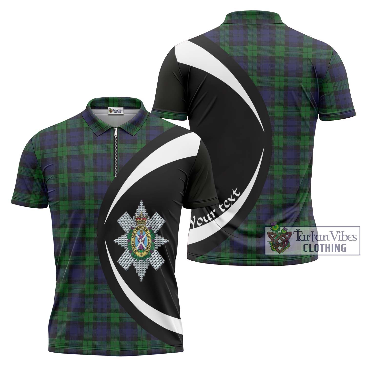 Tartan Vibes Clothing Black Watch Tartan Zipper Polo Shirt with Family Crest Circle Style