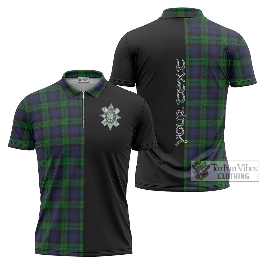 Black Watch Tartan Zipper Polo Shirt with Family Crest and Half Of Me Style Unisex - Tartanvibesclothing Shop