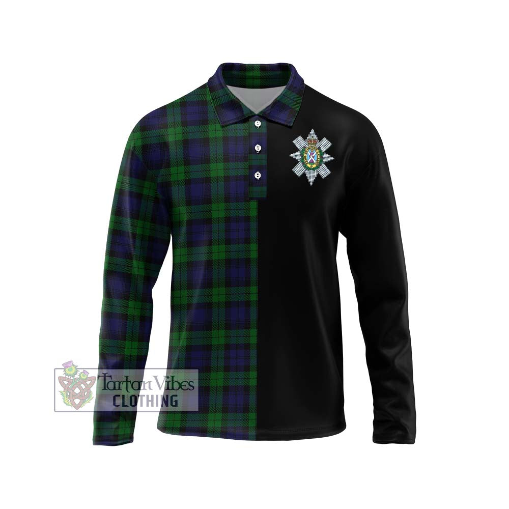 Black Watch Tartan Long Sleeve Polo Shirt with Family Crest and Half Of Me Style Unisex - Tartanvibesclothing Shop