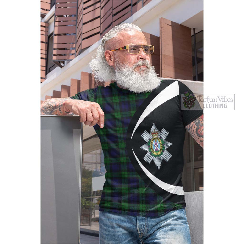 Tartan Vibes Clothing Black Watch Tartan Cotton T-shirt with Family Crest Circle Style