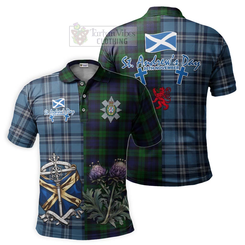 Tartan Vibes Clothing Black Watch Tartan Polo Shirt Happy St. Andrew's Day Half Tartan Style