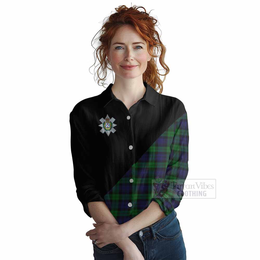 Tartan Vibes Clothing Black Watch Tartan Women's Casual Shirt with Family Crest and Military Logo Style