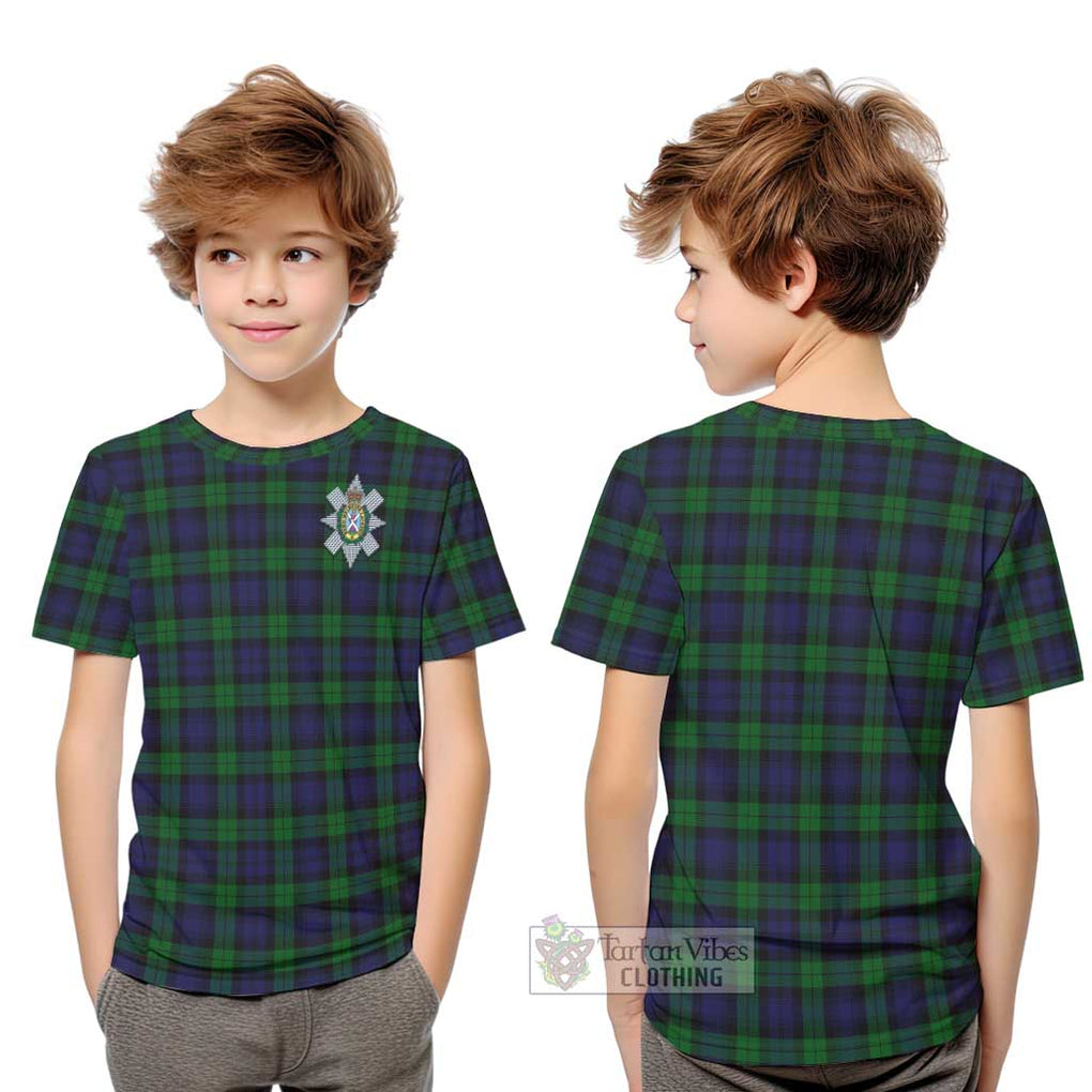 Black Watch Tartan Kid T-Shirt with Family Crest Youth XL Size14 - Tartanvibesclothing Shop