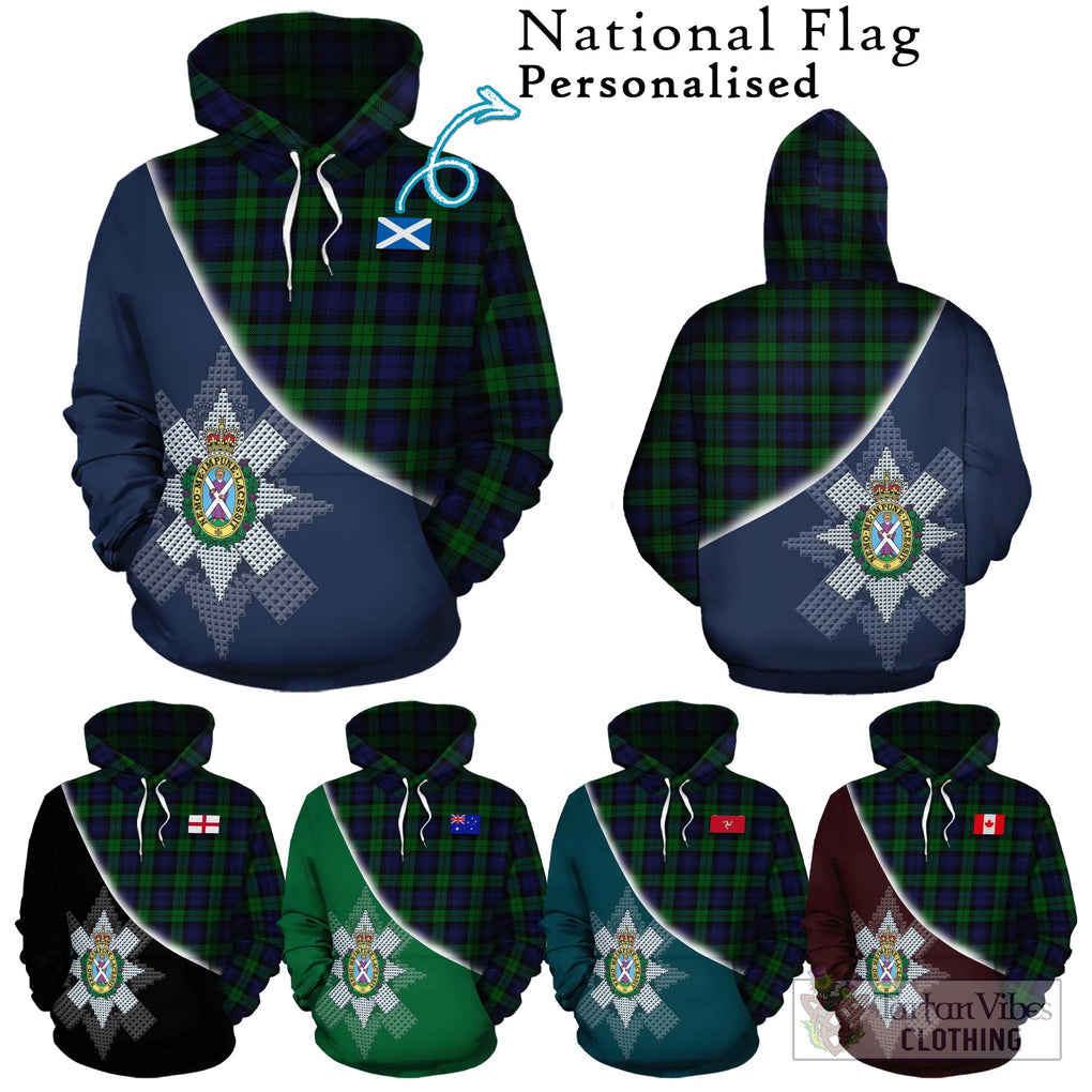 Black Watch Tartan Hoodie with Personalised National Flag and Family Crest Half Style Zip Hoodie - Tartanvibesclothing Shop