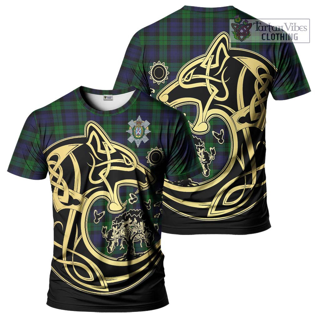 Black Watch Tartan T-Shirt with Family Crest Celtic Wolf Style Kid's Shirt - Tartan Vibes Clothing