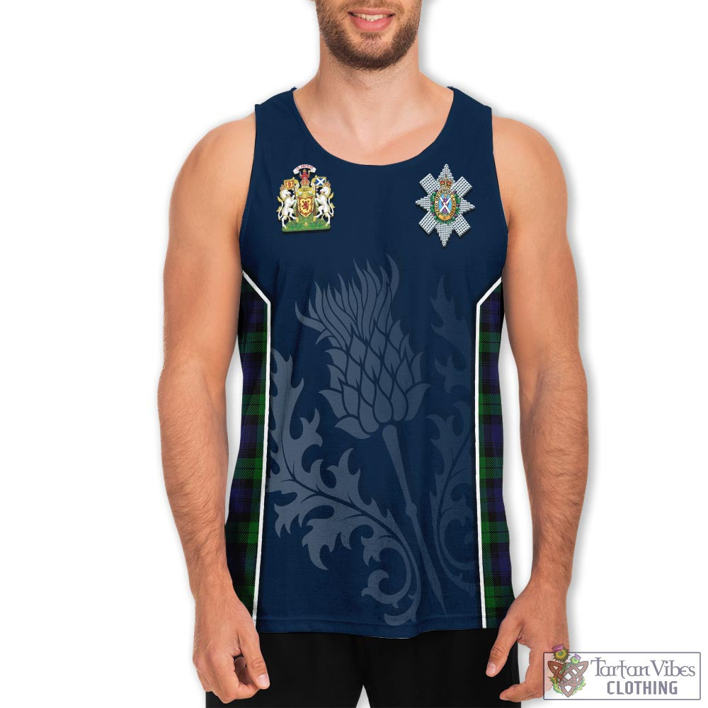 Tartan Vibes Clothing Black Watch Tartan Men's Tanks Top with Family Crest and Scottish Thistle Vibes Sport Style