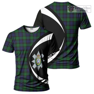 Black Watch Tartan T-Shirt with Family Crest Circle Style