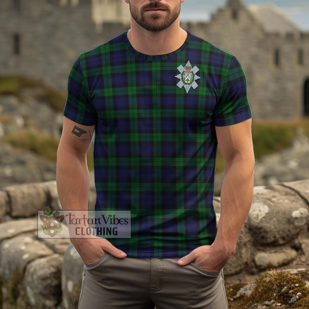 Black Watch Tartan Cotton T-Shirt with Family Crest Men's Shirt - Tartanvibesclothing Shop