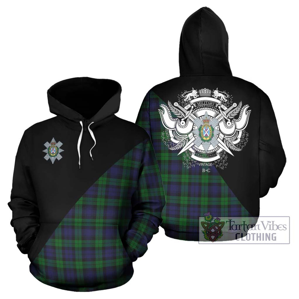 Black Watch Tartan Hoodie with Family Crest and Military Logo Style Zip Hoodie - Tartanvibesclothing Shop