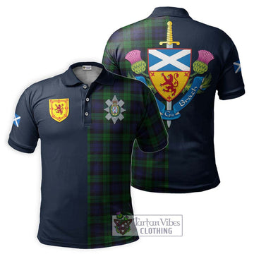 Black Watch Tartan Polo Shirt Alba with Scottish Lion Royal Arm Half Style