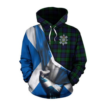 Black Watch Tartan Cotton Hoodie with Family Crest Scotland Patriotic Style