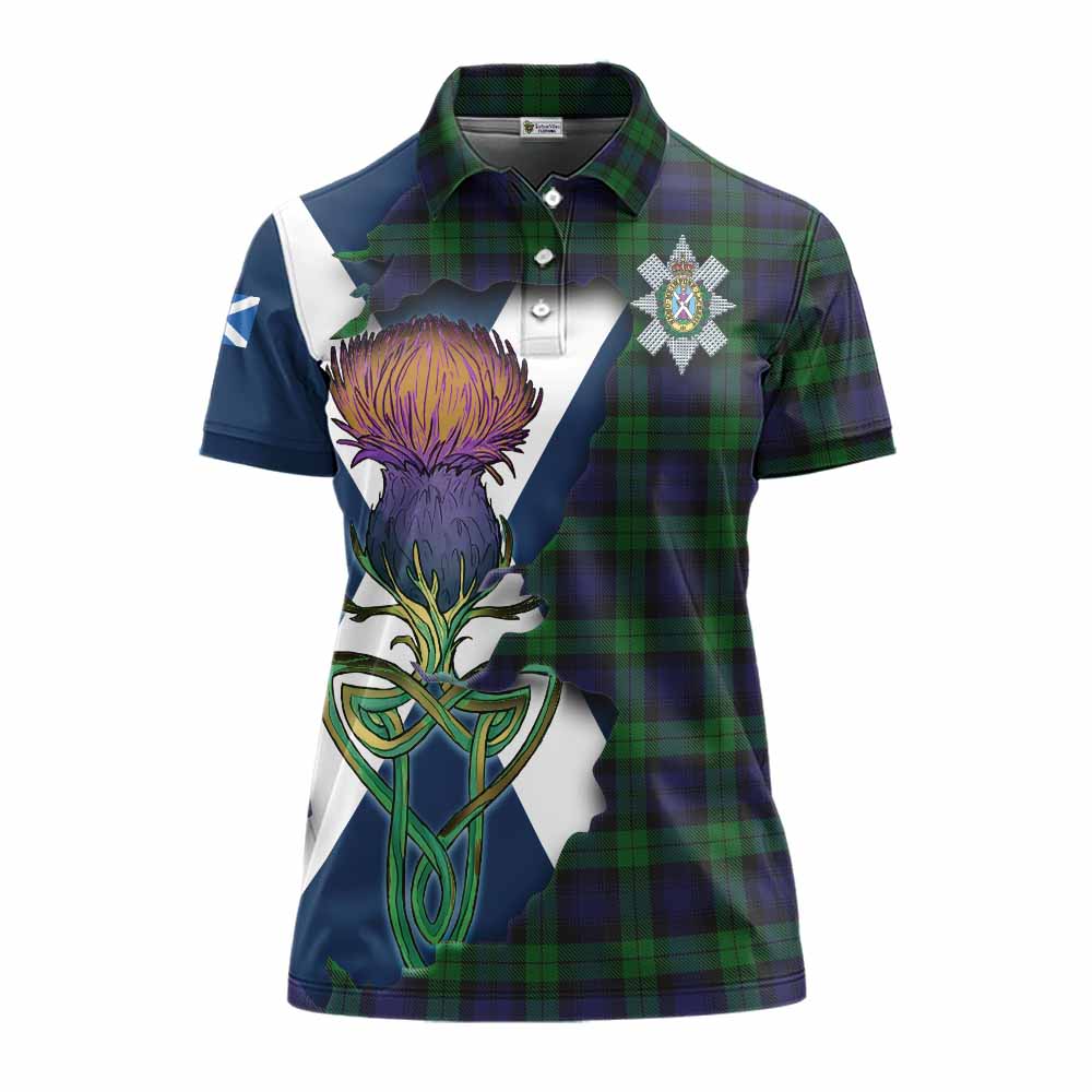 Black Watch Tartan Family Crest Women's Polo Shirt Scottish Thistle Celtic Inspired Women - Tartan Vibes Clothing