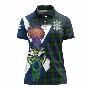 Black Watch Tartan Family Crest Women's Polo Shirt Scottish Thistle Celtic Inspired Women - Tartan Vibes Clothing