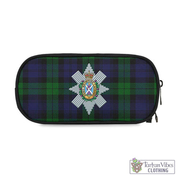 Black Watch Tartan Pen and Pencil Case with Family Crest