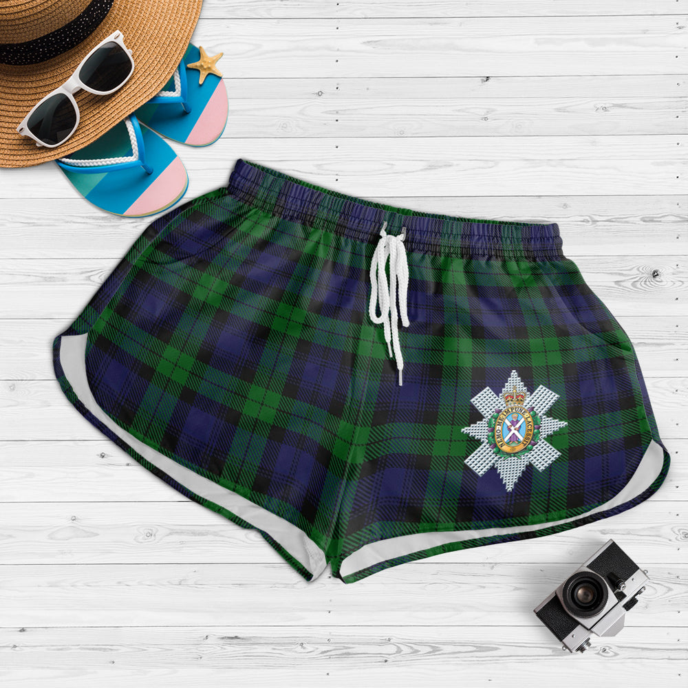 Black Watch Tartan Womens Shorts with Family Crest - Tartanvibesclothing