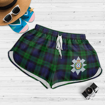 Black Watch Tartan Womens Shorts with Family Crest