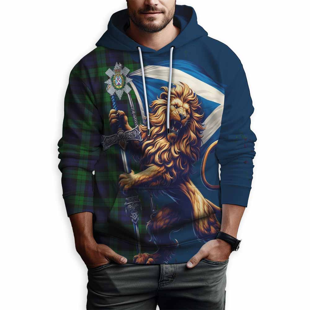 Tartan Vibes Clothing Black Watch Tartan Family Crest Hoodie with Scottish Majestic Lion