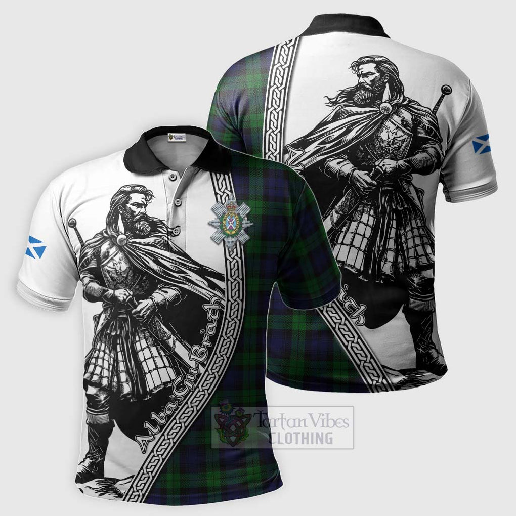 Tartan Vibes Clothing Black Watch Tartan Clan Crest Polo Shirt with Highlander Warrior Celtic Style