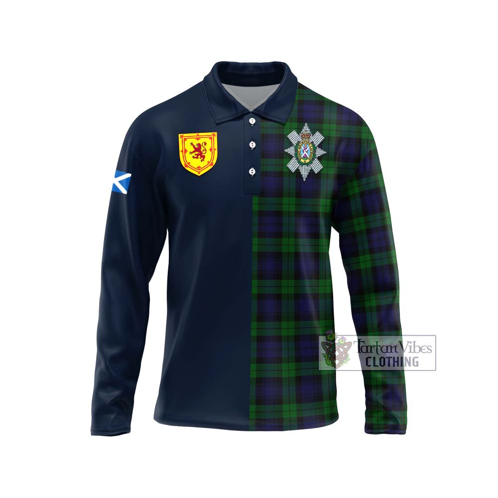 Tartan Vibes Clothing Black Watch Tartan Long Sleeve Polo Shirt with Scottish Lion Royal Arm Half Style