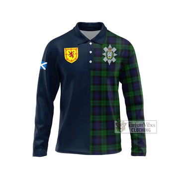 Black Watch Tartan Long Sleeve Polo Shirt Alba with Scottish Lion Royal Arm Half Style